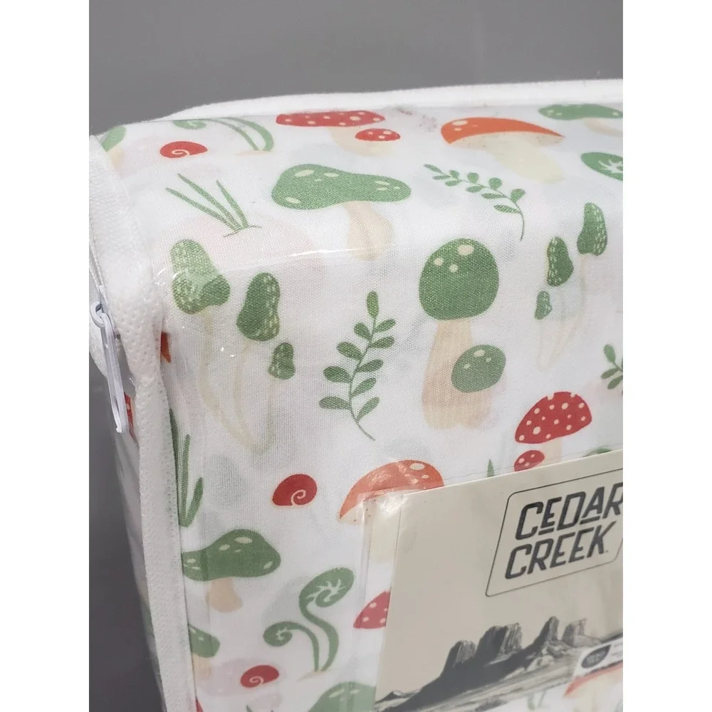 NEW King Size 4 PIECE SHEET SET MUSHROOM GARDEN BOTANICAL WHIMSICAL GNOME PLANTS